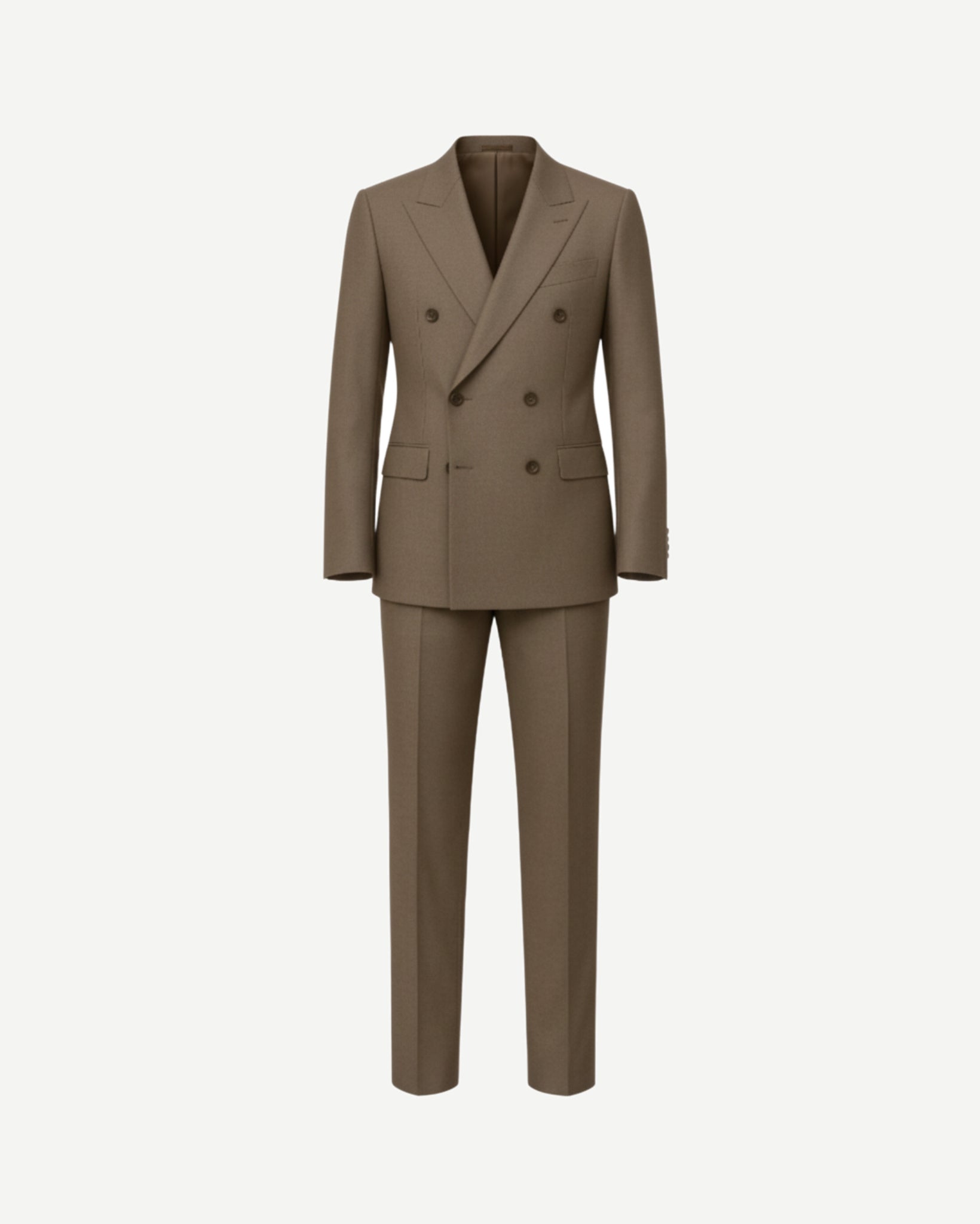 Tailory taupe double breasted wool suit front view
