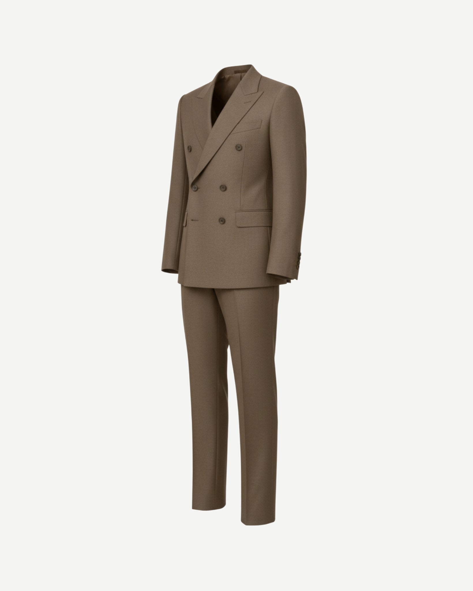 Tailory taupe double breasted wool suit side view