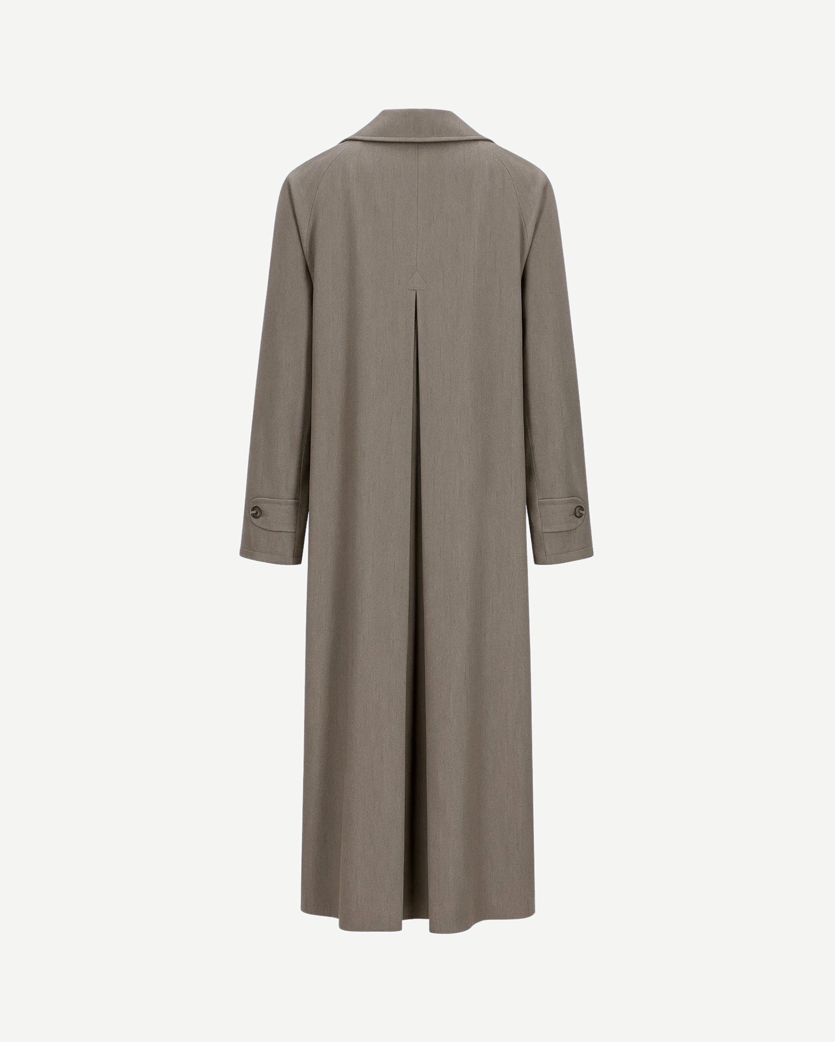 Tailory taupe-grey full-length overcoat back view