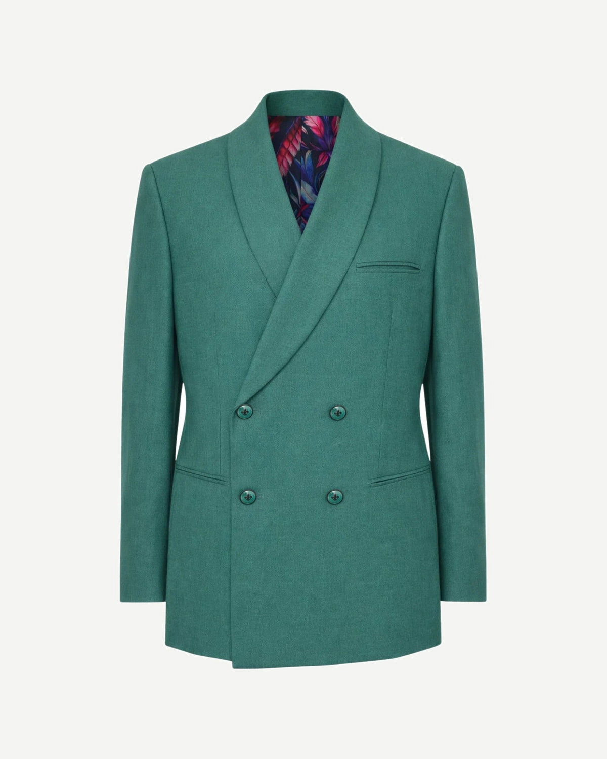 Tailory teal double-breasted shawl-lapel blazer front view