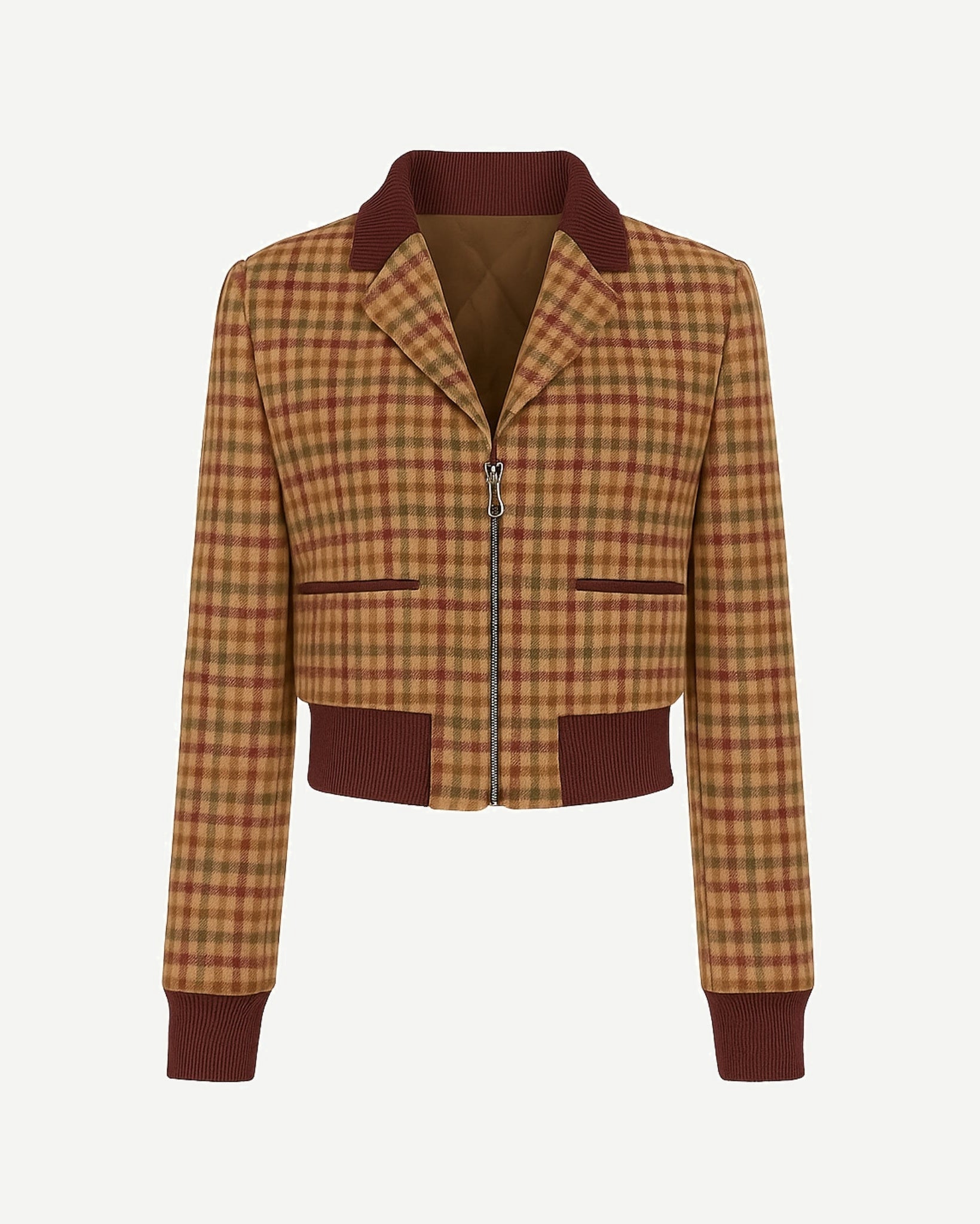 Alba Bomber Jacket  Camel Tone  Plaid Hybrid Blazer