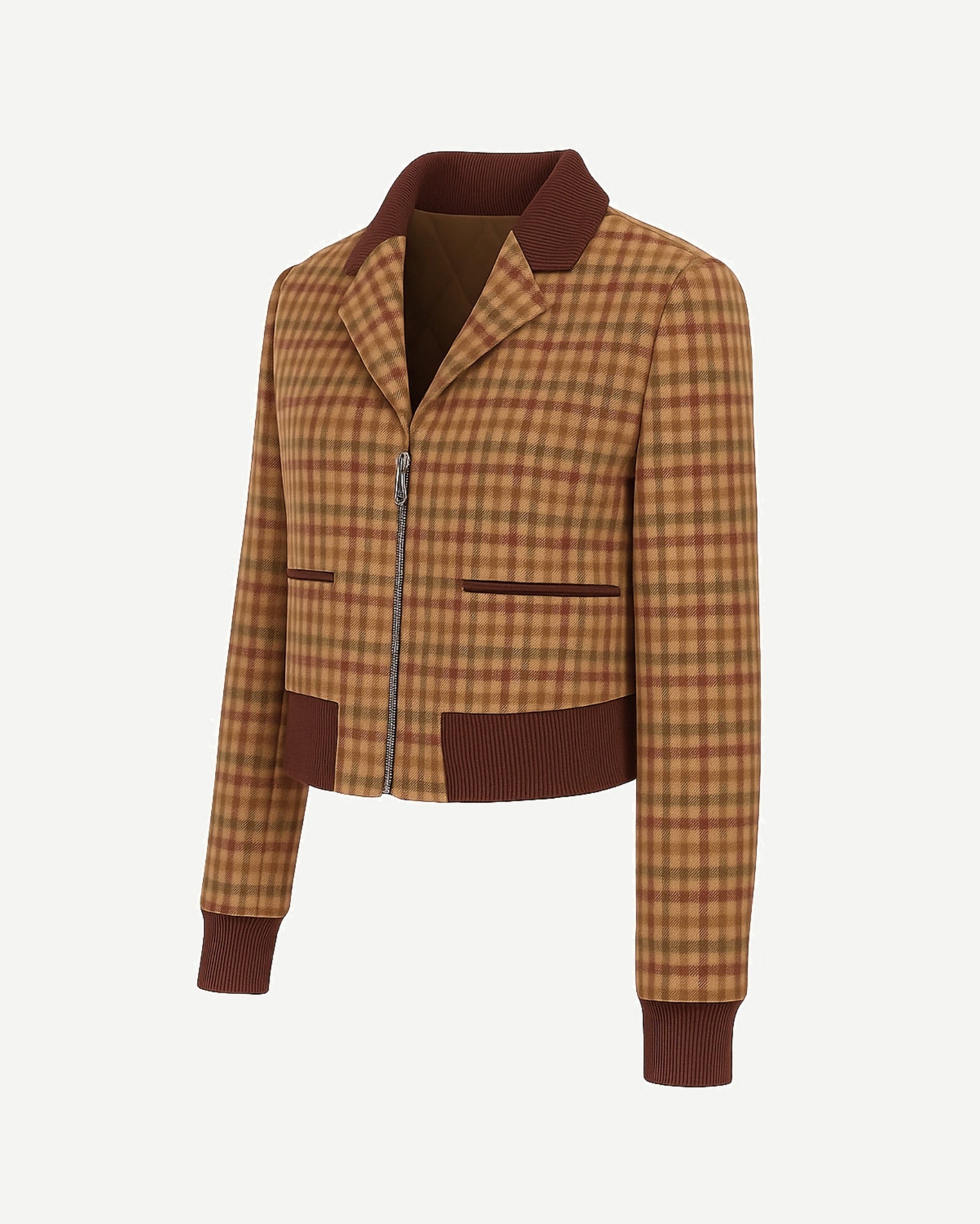 Alba Bomber Jacket  Camel Tone  Plaid Hybrid Blazer