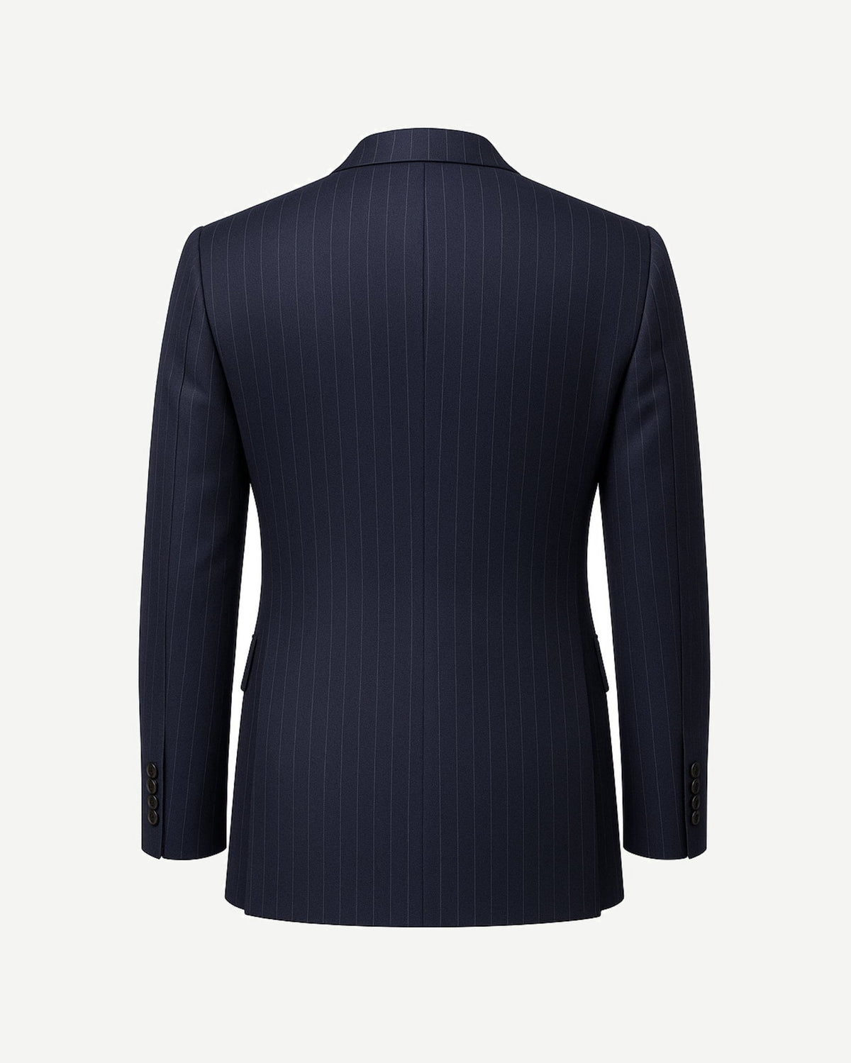 Tailory navy pinstripe wool men’s blazer back view