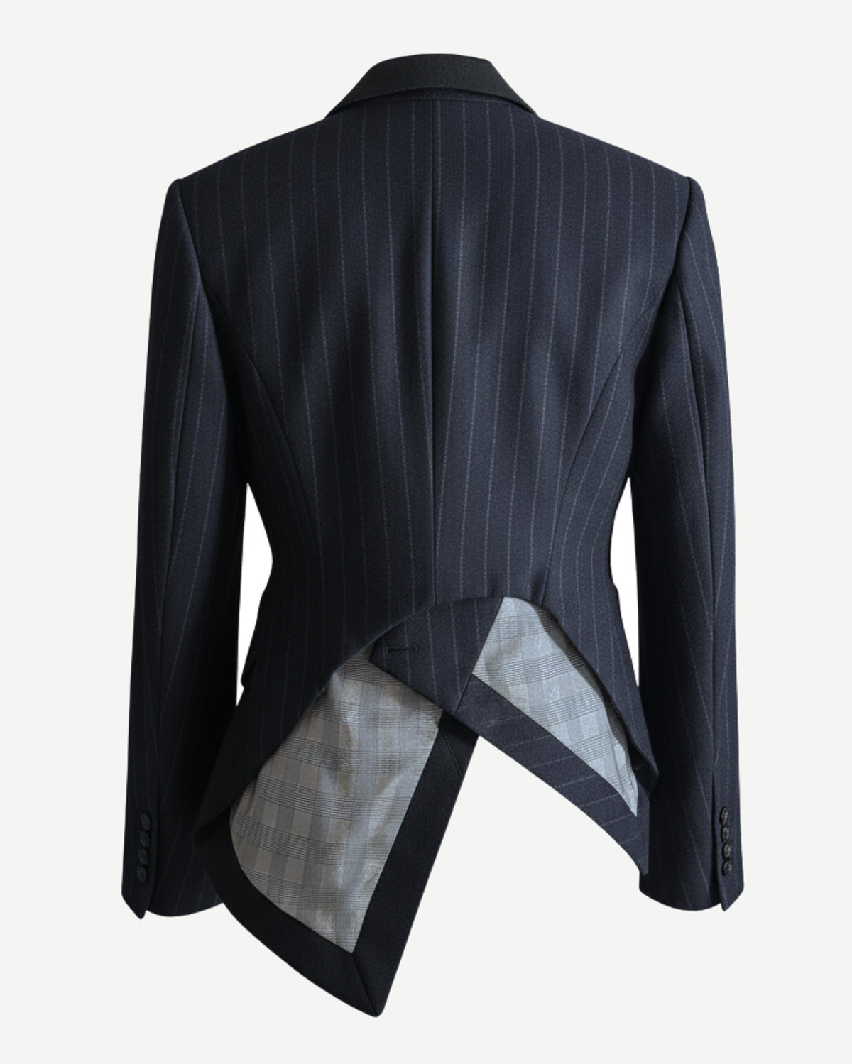 Tailory black pinstripe cropped blazer back view