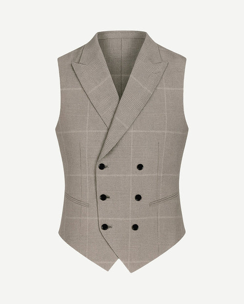 Nebbia Vest  Light Grey Glen Check  Double-Breasted Custom Fit