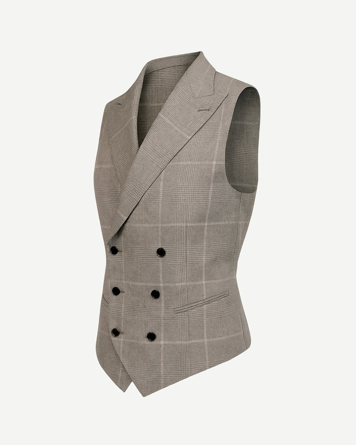 Nebbia Vest  Light Grey Glen Check  Double-Breasted Custom Fit