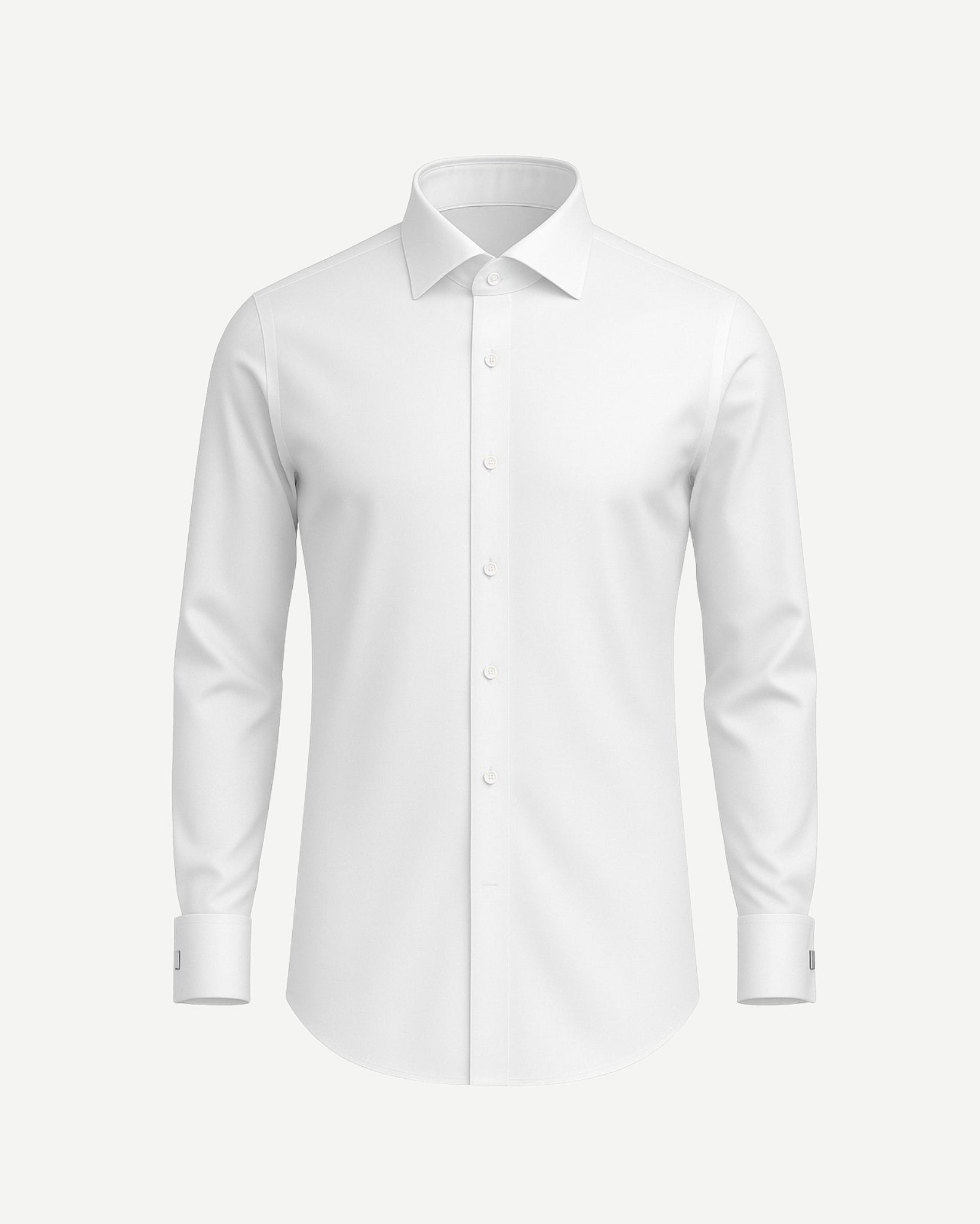 Tailory white cotton men’s dress shirt spread collar front view