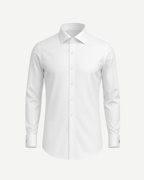 Tailory white cotton men’s dress shirt spread collar front view