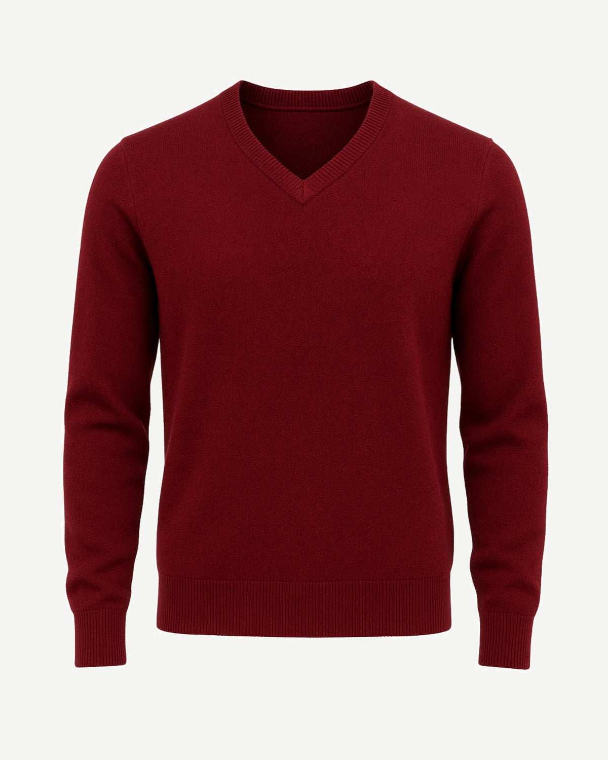 Tailory burgundy cashmere V-neck men’s sweater front view