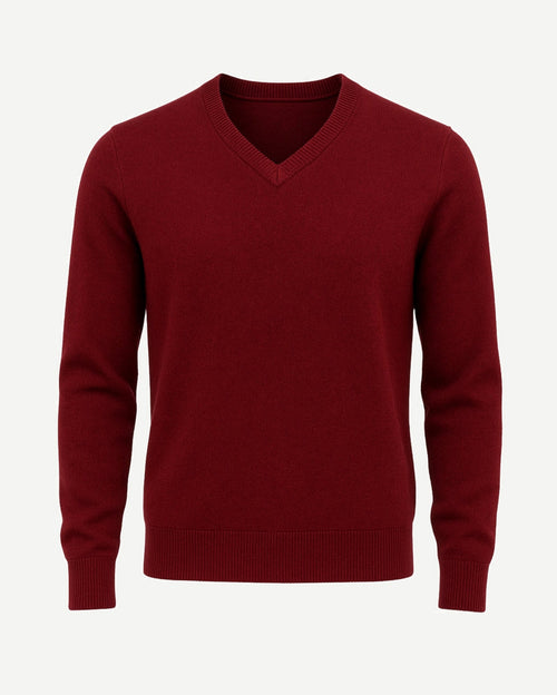 Tailory burgundy cashmere V-neck men’s sweater front view