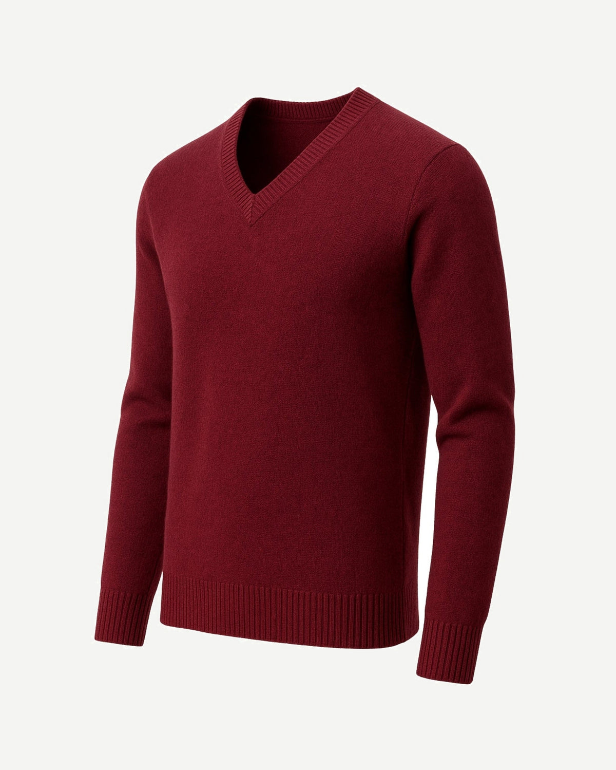 Tailory burgundy cashmere V-neck men’s sweater side view