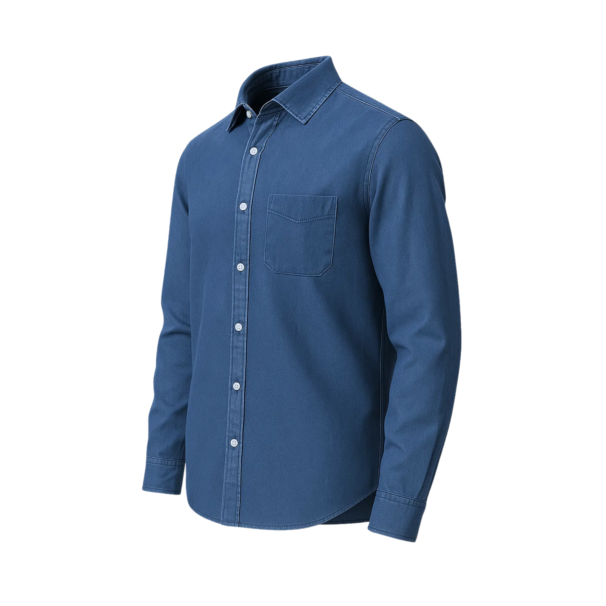 The Tailory New York men's blue denim casual shirt angled view