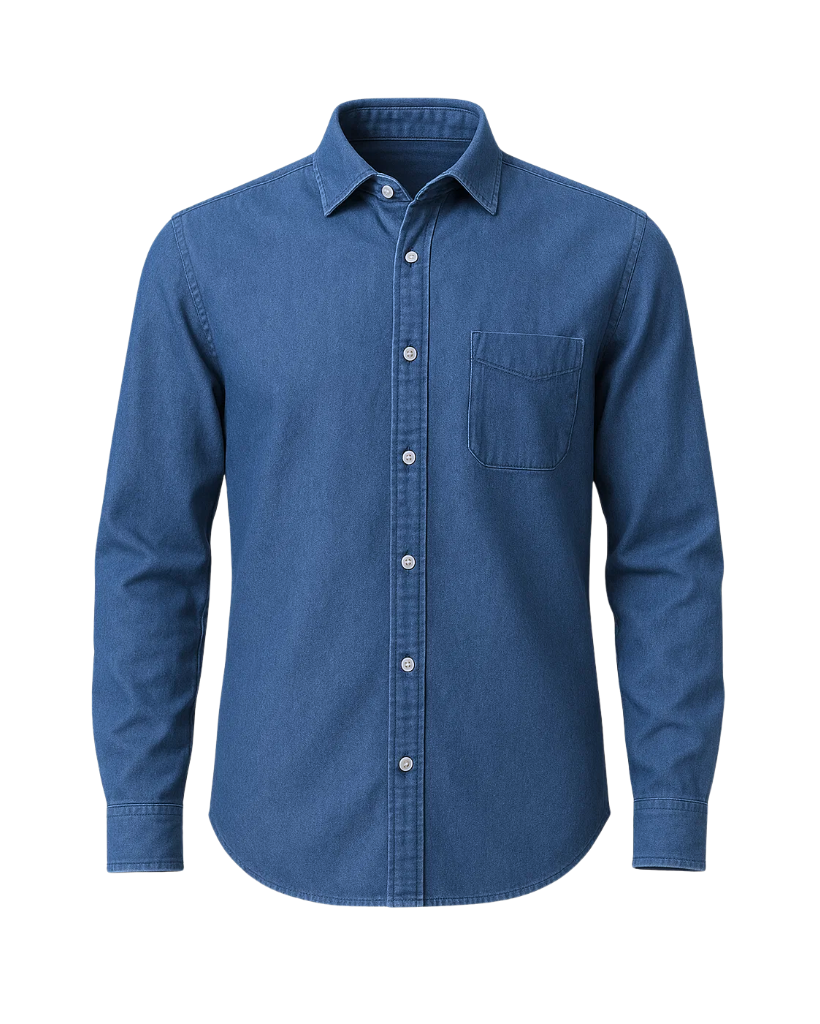 The Tailory New York men's blue denim casual cotton shirt front view