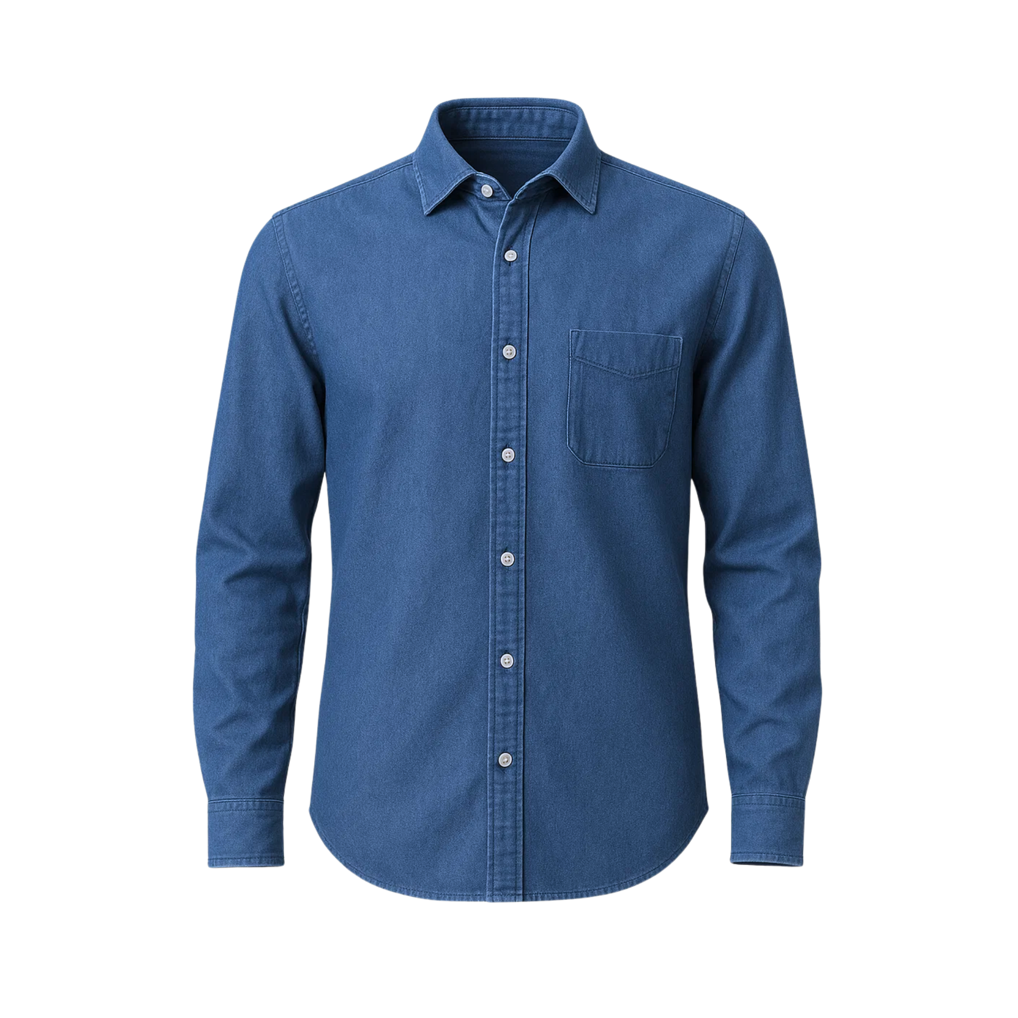 The Tailory New York men's blue denim casual cotton shirt front view