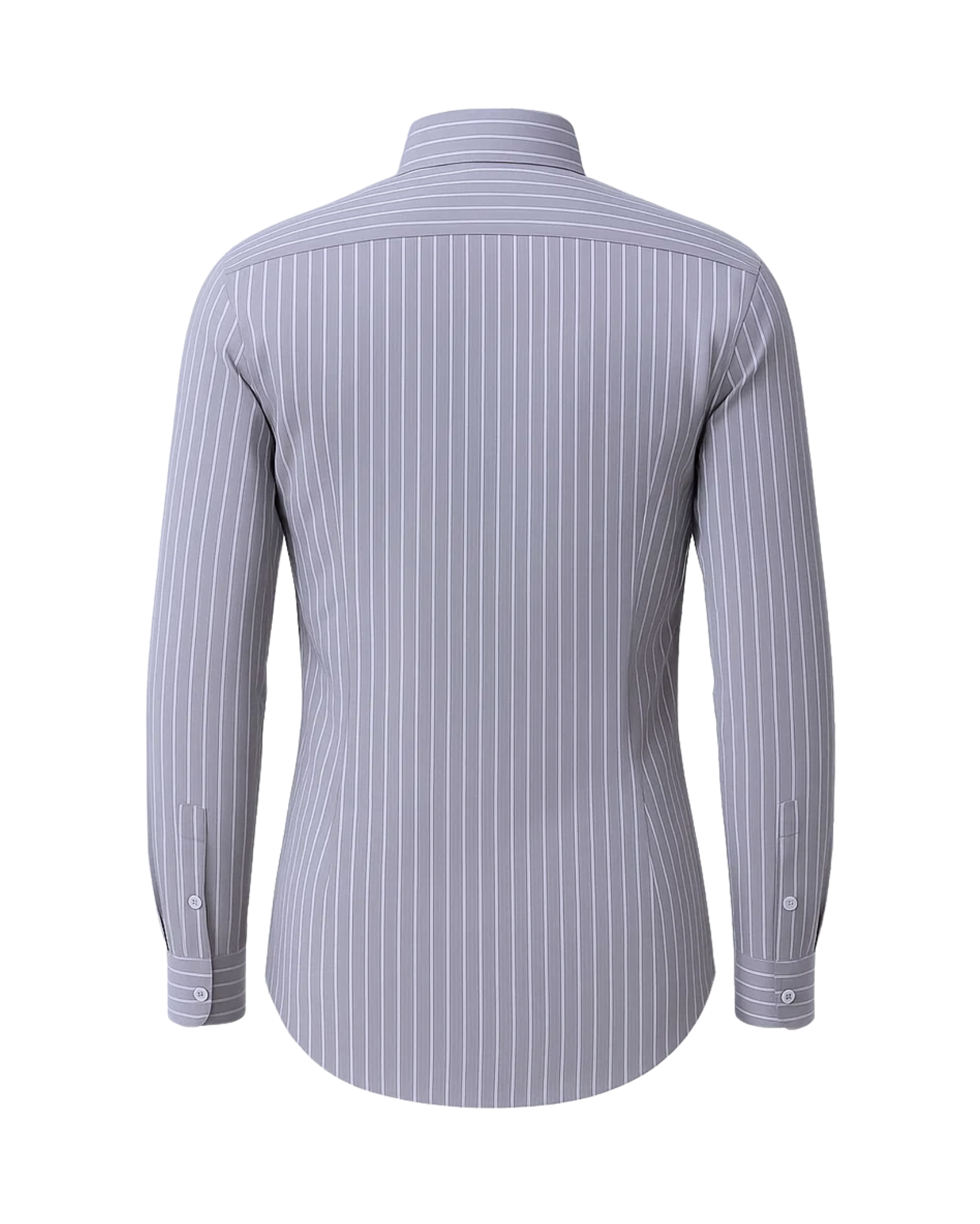 The Tailory New York men's gray pinstripe business shirt angled view