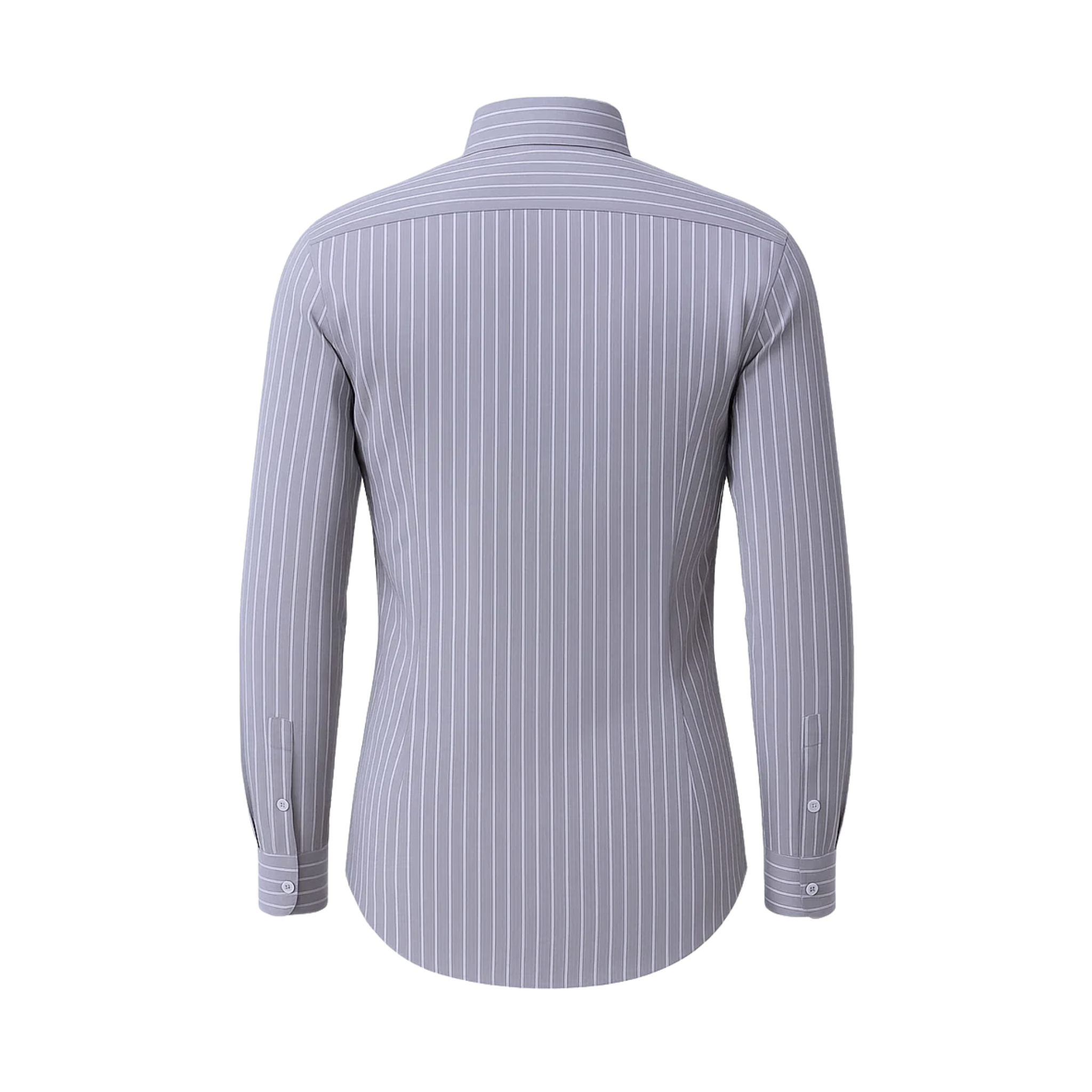 The Tailory New York men's gray pinstripe business shirt angled view