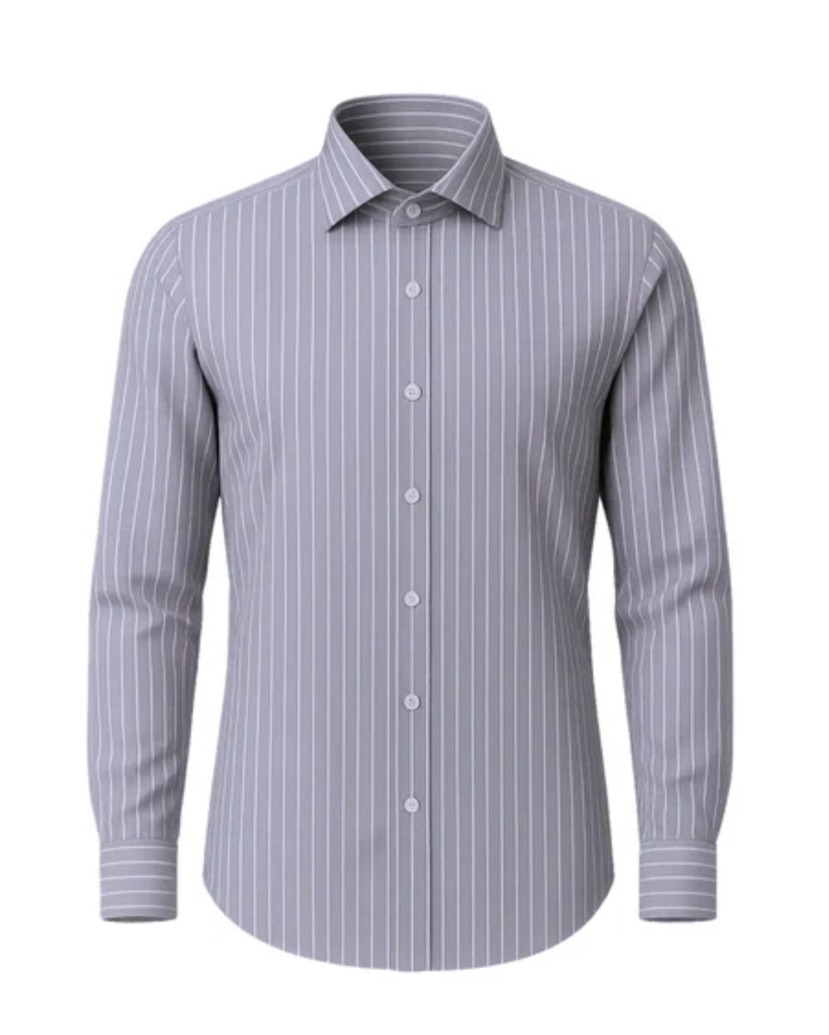 The Tailory New York men's gray striped business cotton shirt front view