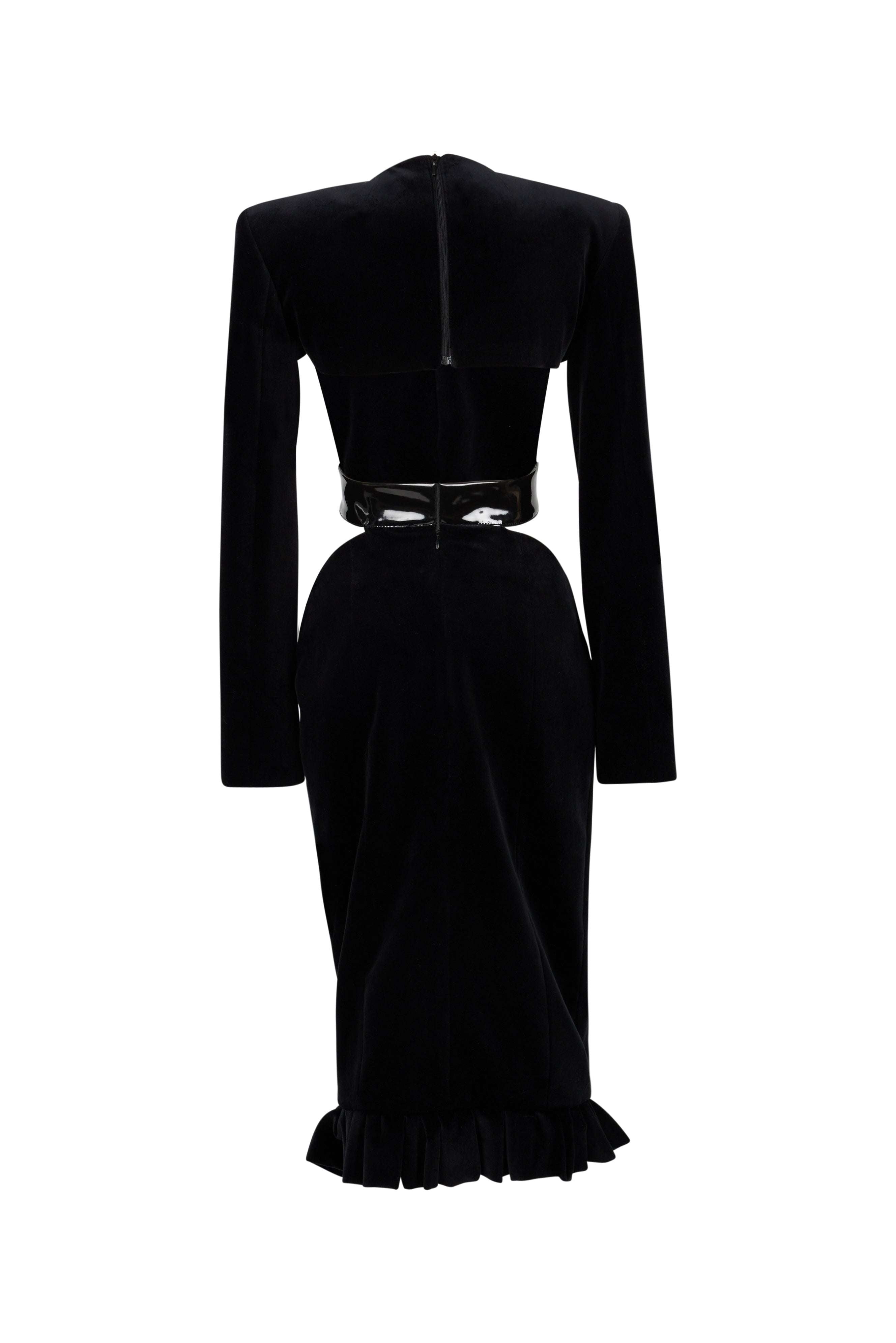 Velvet Pencil Dress with Patent Belt