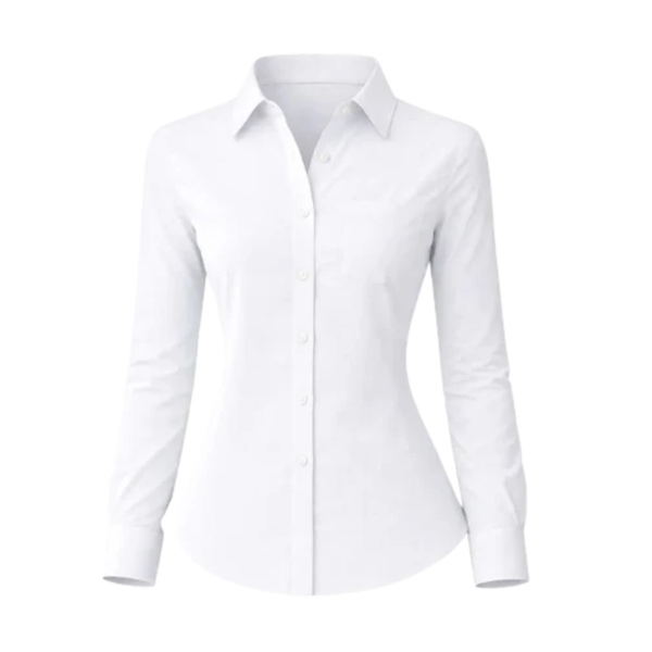 The Tailory New York women's white tailored cotton shirt front view