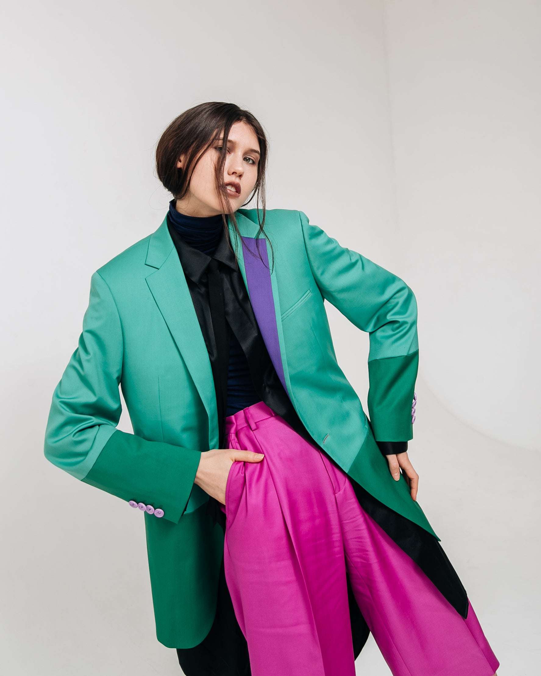 Emerald Silk Blend Statement Blazer