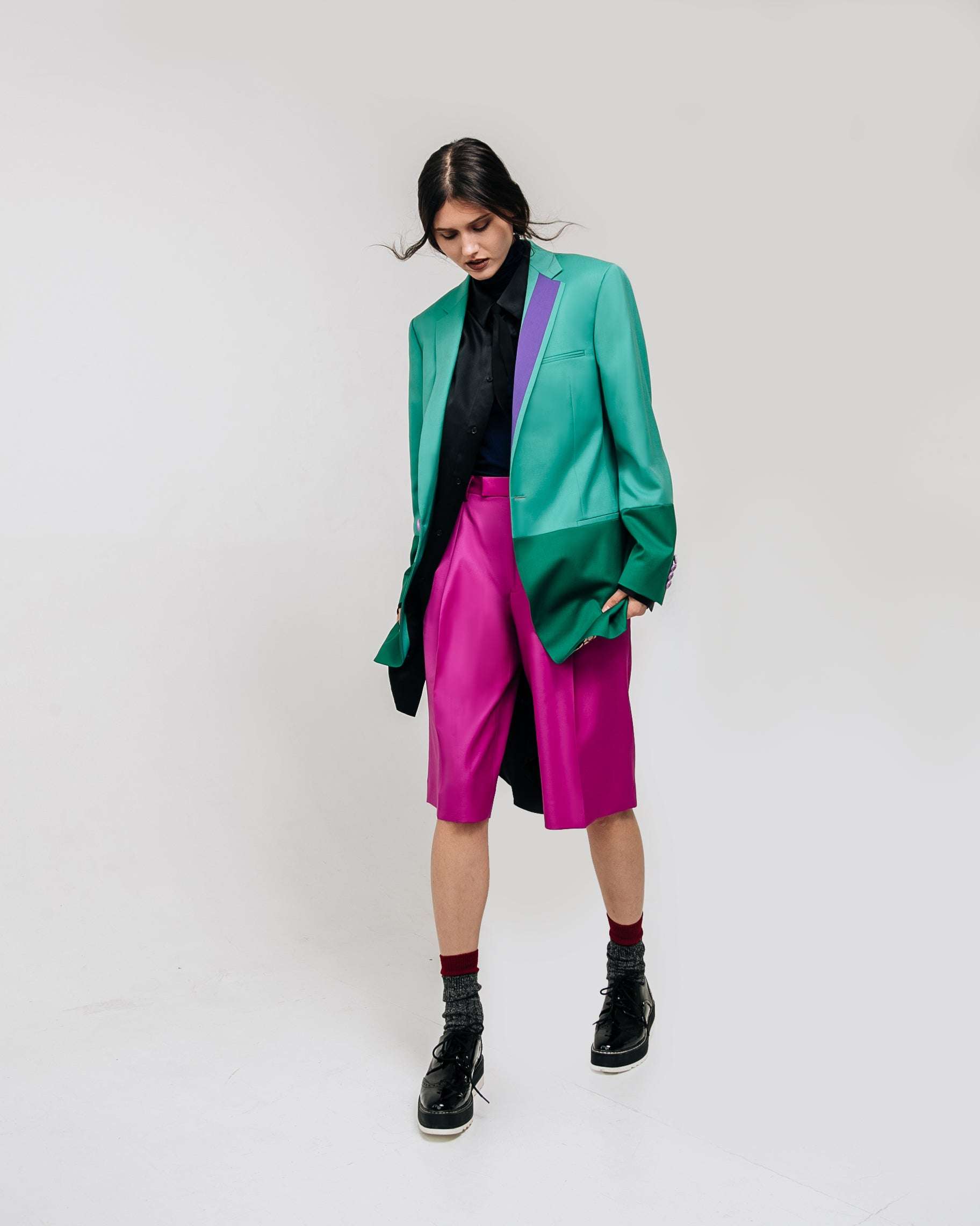 Emerald Silk Blend Statement Blazer