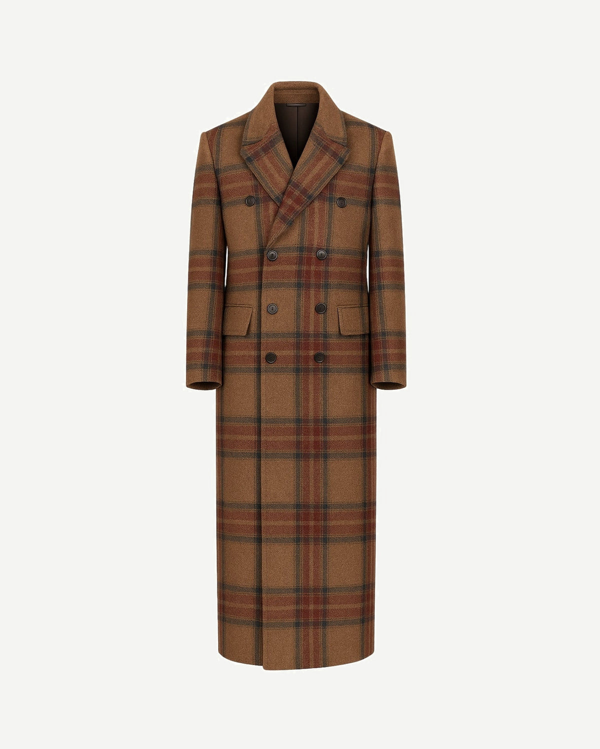 Vendemmia Camel Plaid Greatcoat — Military Style, Double-Breasted, Full Canvas