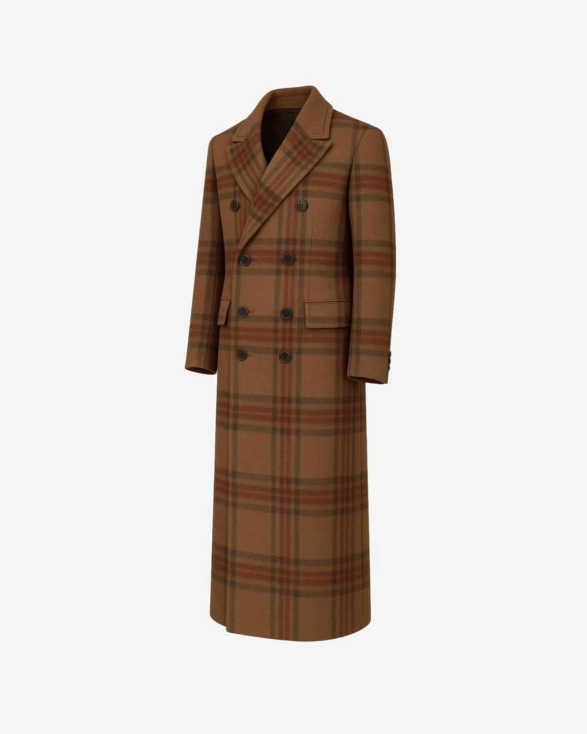 Vendemmia Camel Plaid Greatcoat — Military Style, Double-Breasted, Full Canvas