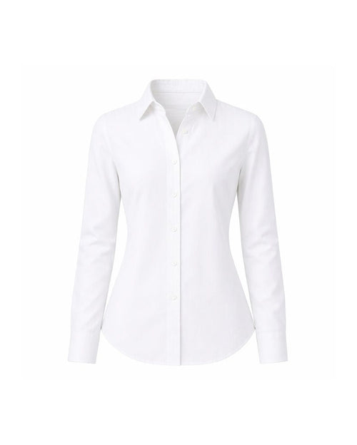 White Bamboo Summer Wedding Shirt in a crisp tailored silhouette with long sleeves and button front, crafted from breathable bamboo fabric ideal for elegant summer suiting.