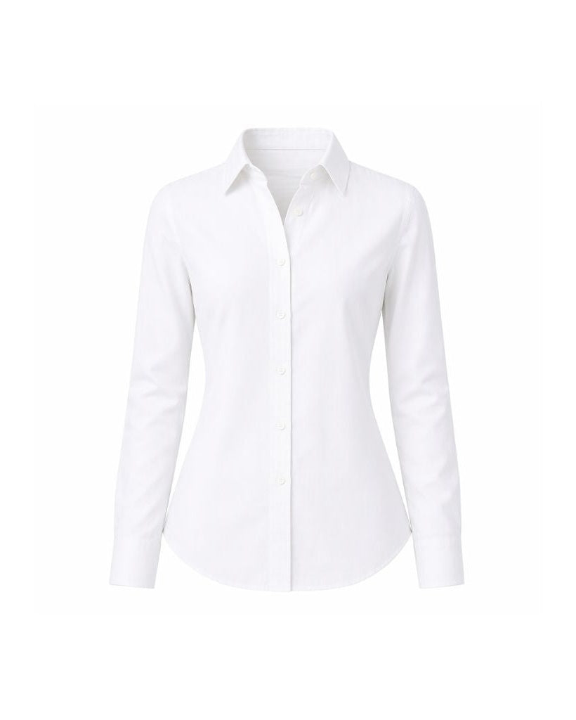 White Bamboo Summer Wedding Shirt in a crisp tailored silhouette with long sleeves and button front, crafted from breathable bamboo fabric ideal for elegant summer suiting.