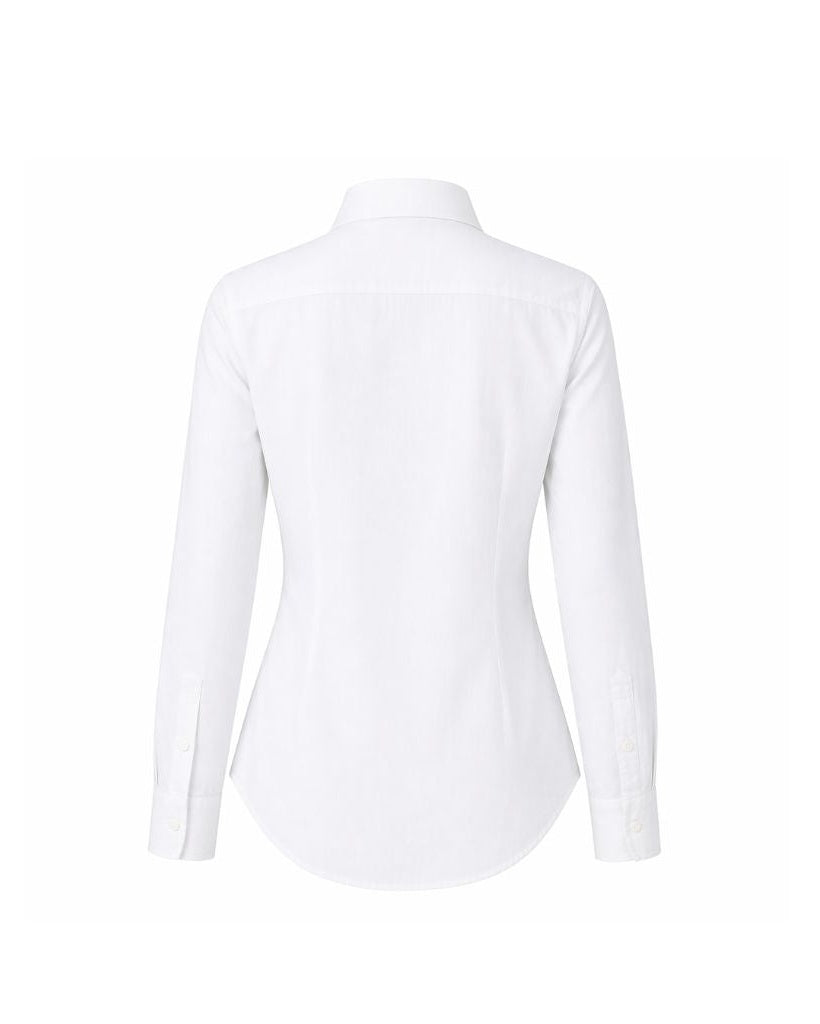 Back view of the White Bamboo Summer Wedding Shirt featuring a gently tailored silhouette, long sleeves with buttoned cuffs, and smooth breathable fabric designed for elegant summer occasions.