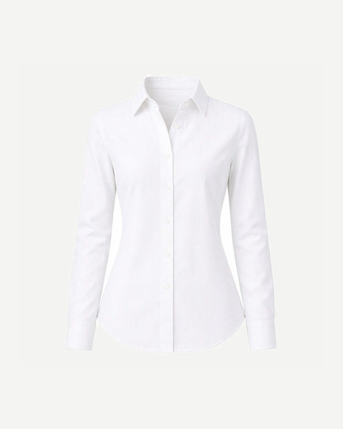 White Bamboo Summer Wedding Shirt in a crisp tailored silhouette with long sleeves and button front, crafted from breathable bamboo fabric ideal for elegant summer suiting.