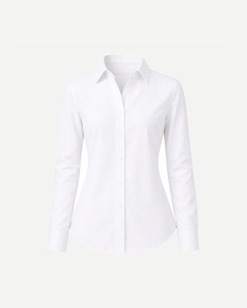 White Bamboo Summer Wedding Shirt in a crisp tailored silhouette with long sleeves and button front, crafted from breathable bamboo fabric ideal for elegant summer suiting.