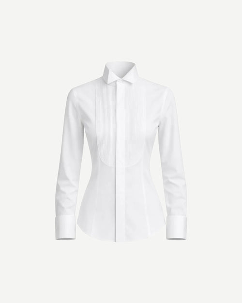 Tailory white cotton tuxedo shirt pleated bib front view