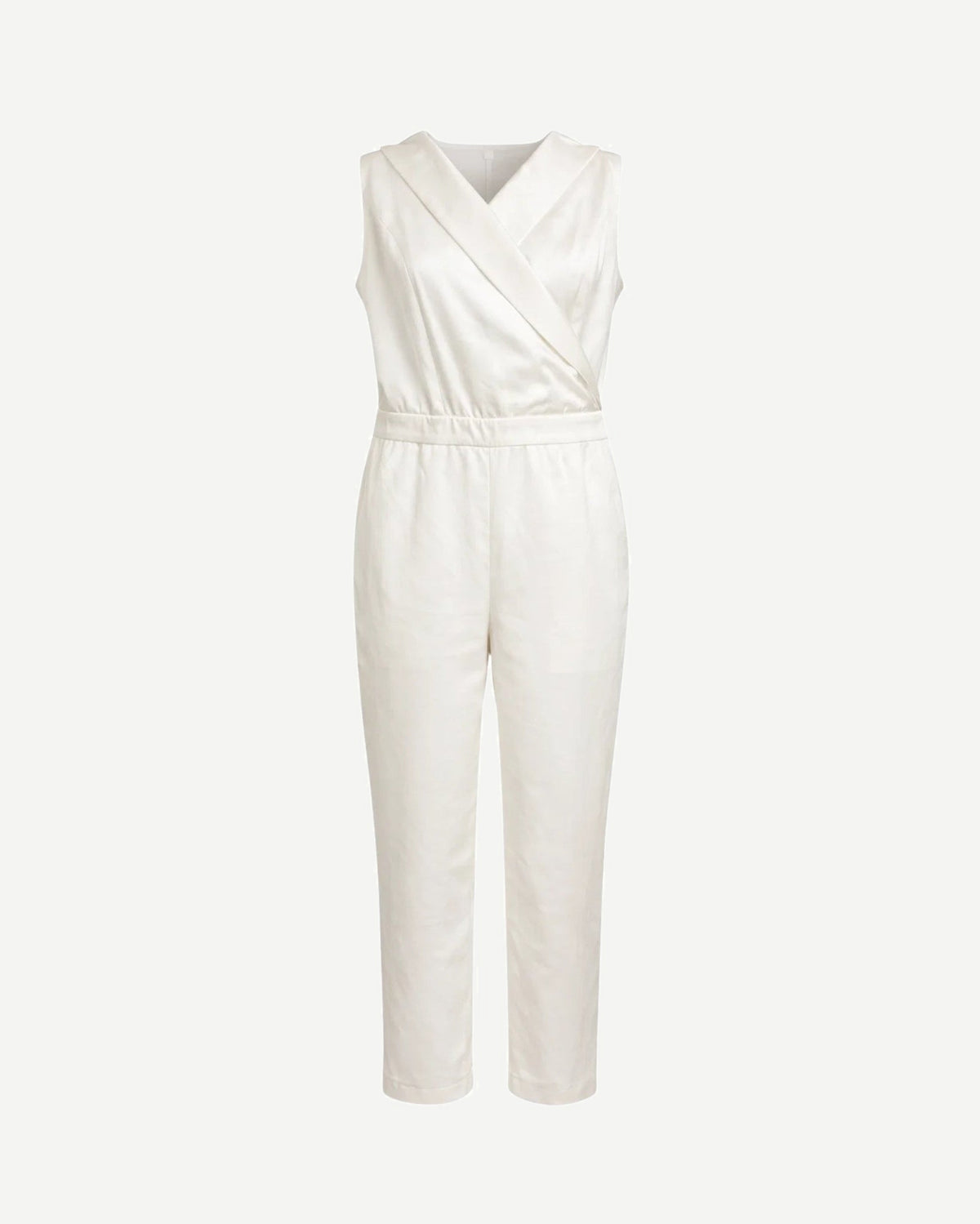 Tailory white satin tailored jumpsuit front view