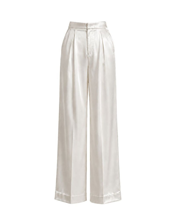 White Silk Double-Pleated Trousers