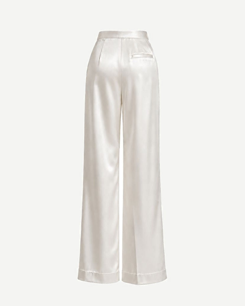 White Silk Double-Pleated Trousers, view 2