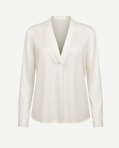 Tailory white silk V-neck blouse front view