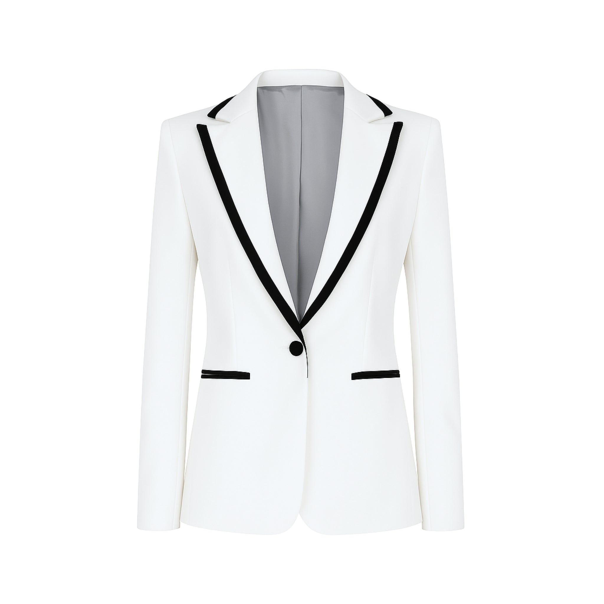 White Tuxedo Blazer with Contrast Piping