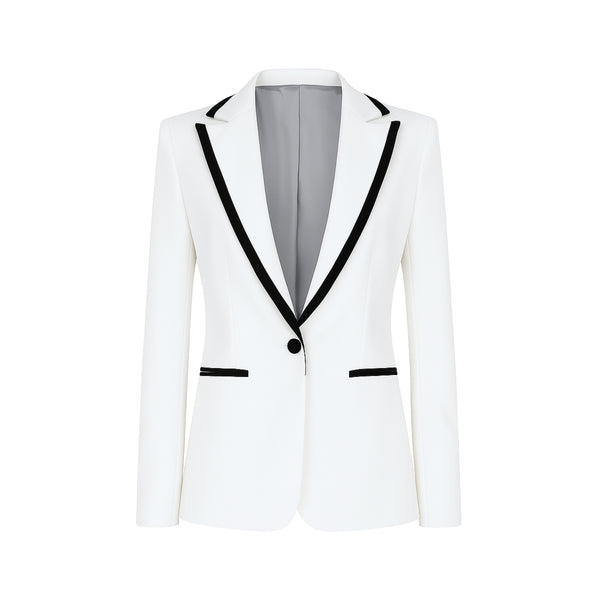White Tuxedo Blazer with Contrast Piping
