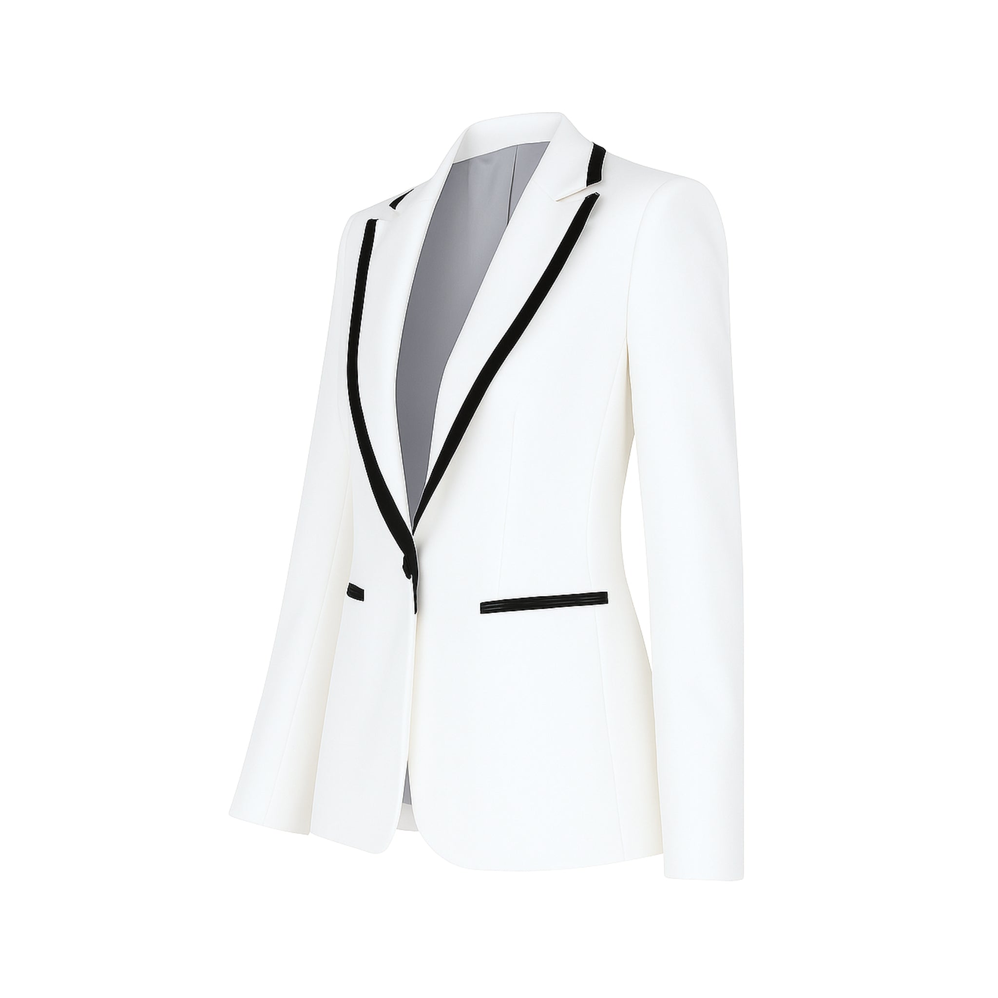 White Tuxedo Blazer with Contrast Piping