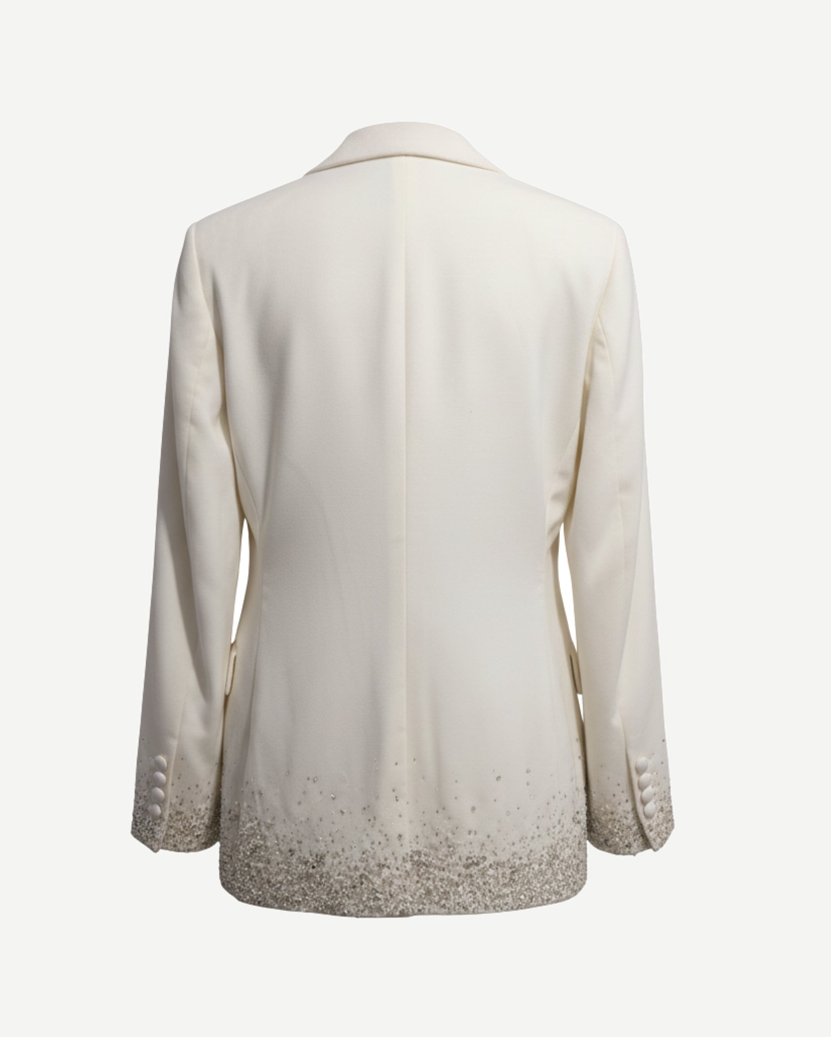 Tailory white velvet embellished evening jacket back view