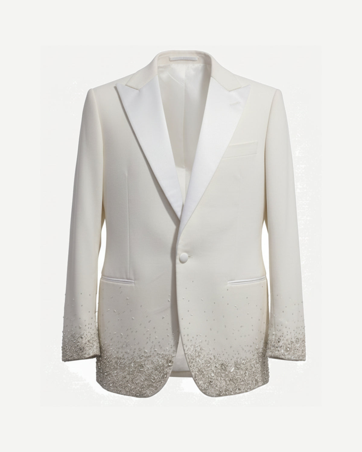 Tailory white velvet embellished evening jacket front view