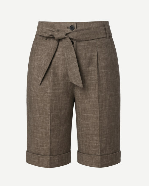 Brown High-Waisted Cuffed Bermuda Shorts Wool-Silk
