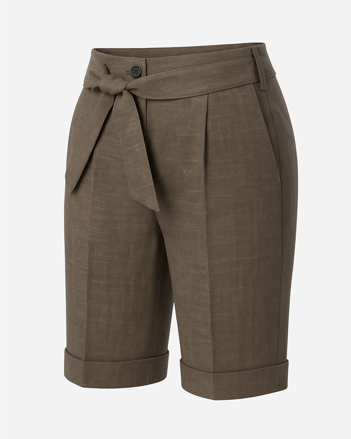 Tailory brown wool-silk cuffed Bermuda shorts side view