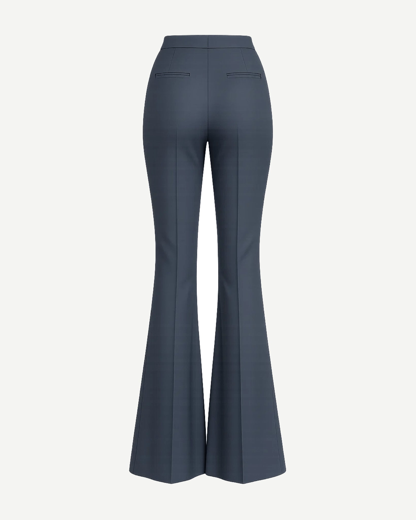 Tailory charcoal gray Loro Piana high-waisted flare trousers back view