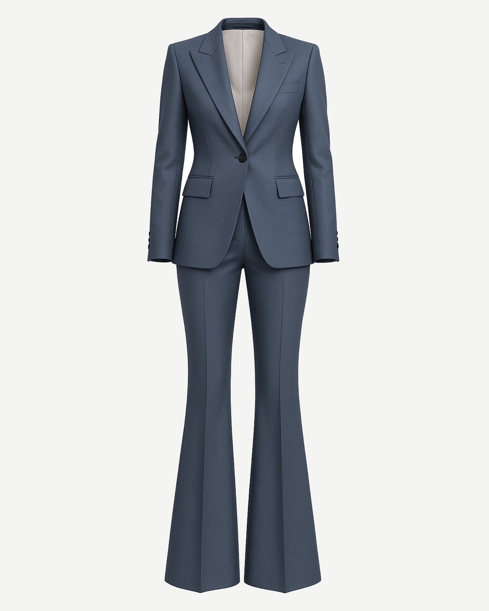 Tailory charcoal gray silk peak lapel blazer suit set front view