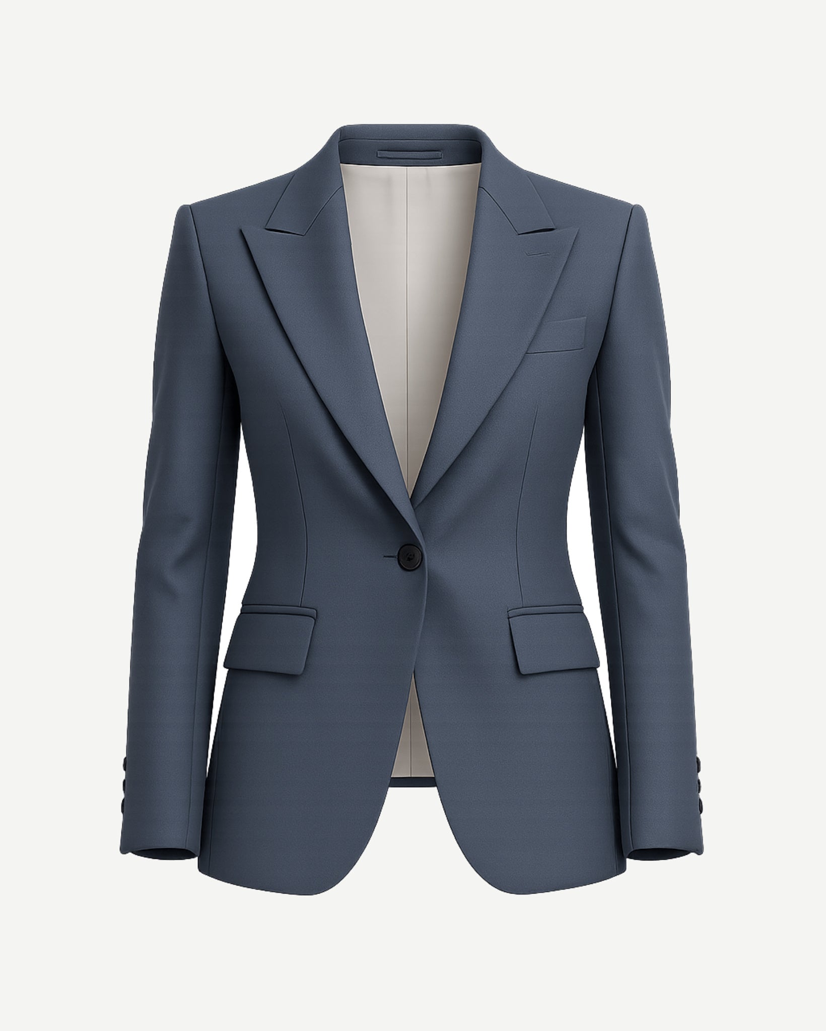 Tailory charcoal gray Loro Piana peak lapel fitted blazer front view