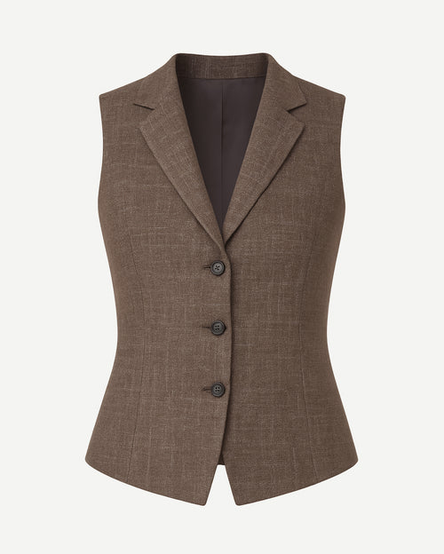 Brown Three-Button Tailored Wool Silk Vest