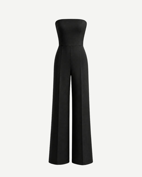 Women's black Loro Piana wool city hall wedding jumpsuit front view