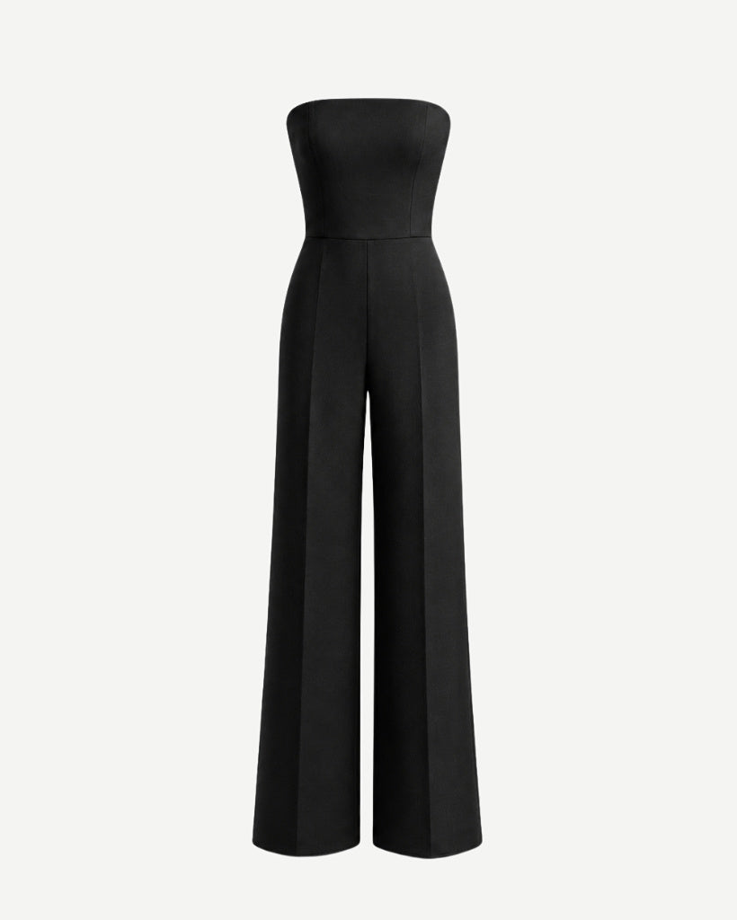 Women's black Loro Piana wool city hall wedding jumpsuit front view